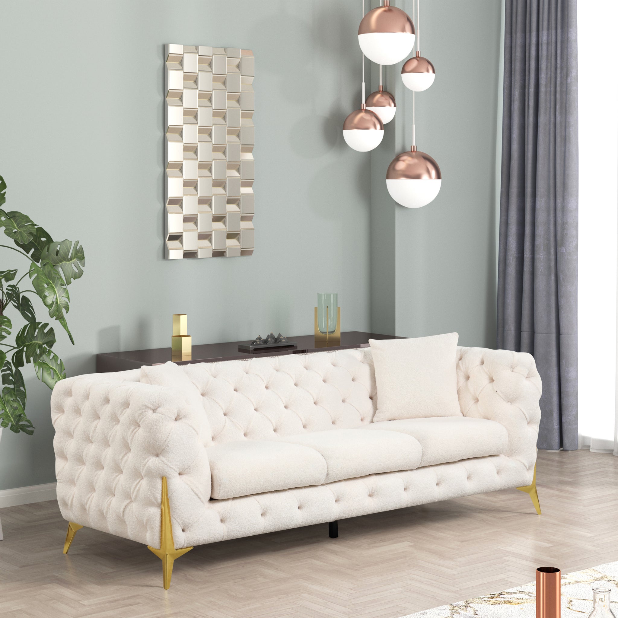 Contempo Modern Style Sofa Made With Wood In Cream Cream Wood Primary Living Space Contemporary Faux Fur Wood