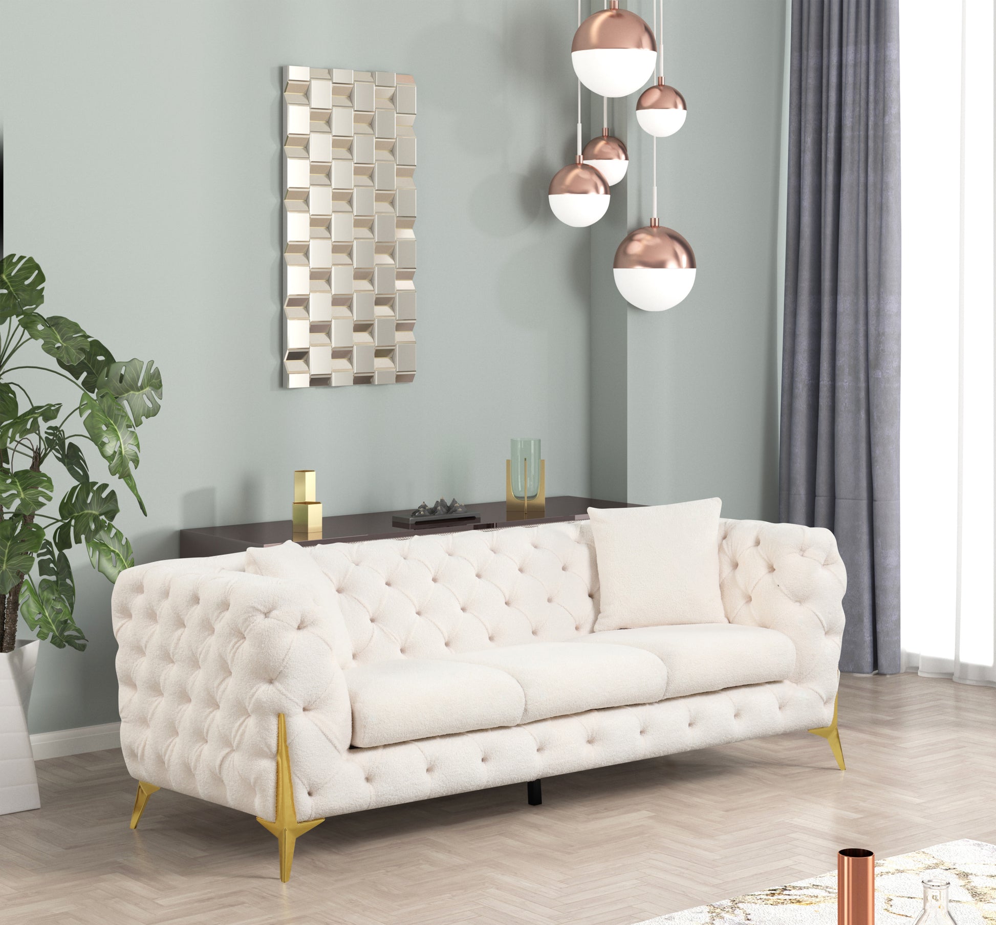 Contempo Modern Style Sofa Made With Wood In Cream Cream Wood Primary Living Space Contemporary Faux Fur Wood