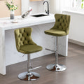 Swivel Velvet Barstools Adjusatble Seat Height From 25 33 Inch, Modern Upholstered Chrome Base Bar Stools With Backs Comfortable Tufted For Home Pub And Kitchen Island, Olive Green,Set Of 2,1712Ol Olive Green Dining Room American Design Bar Stools Foam