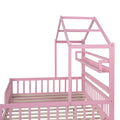 Wooden Full Size House Bed With Twin Size Trundle,Kids Bed With Shelf, Pink Pink Solid Wood