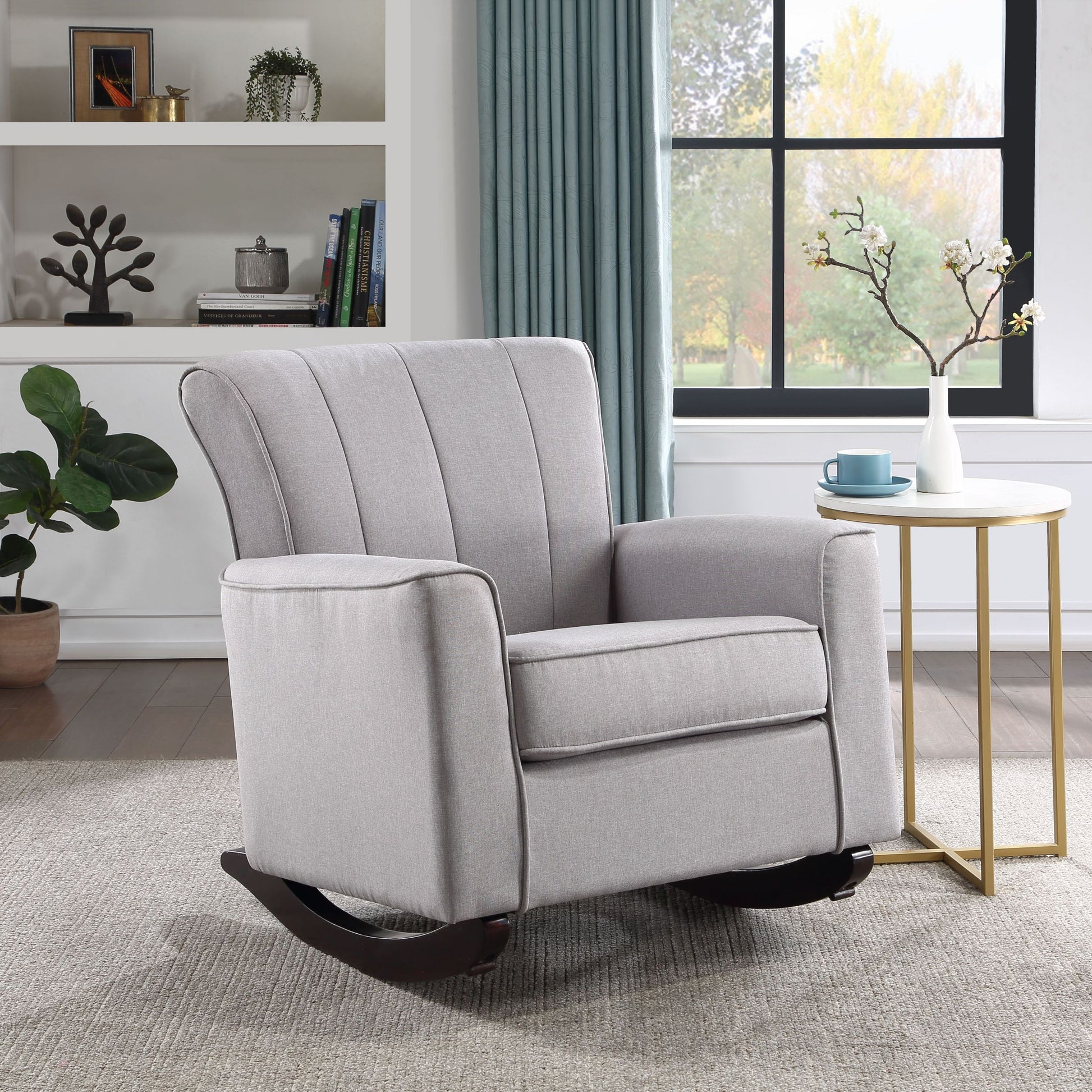 Denzell Rocking Chair, Gray Linen Ac02185 Gray Linen