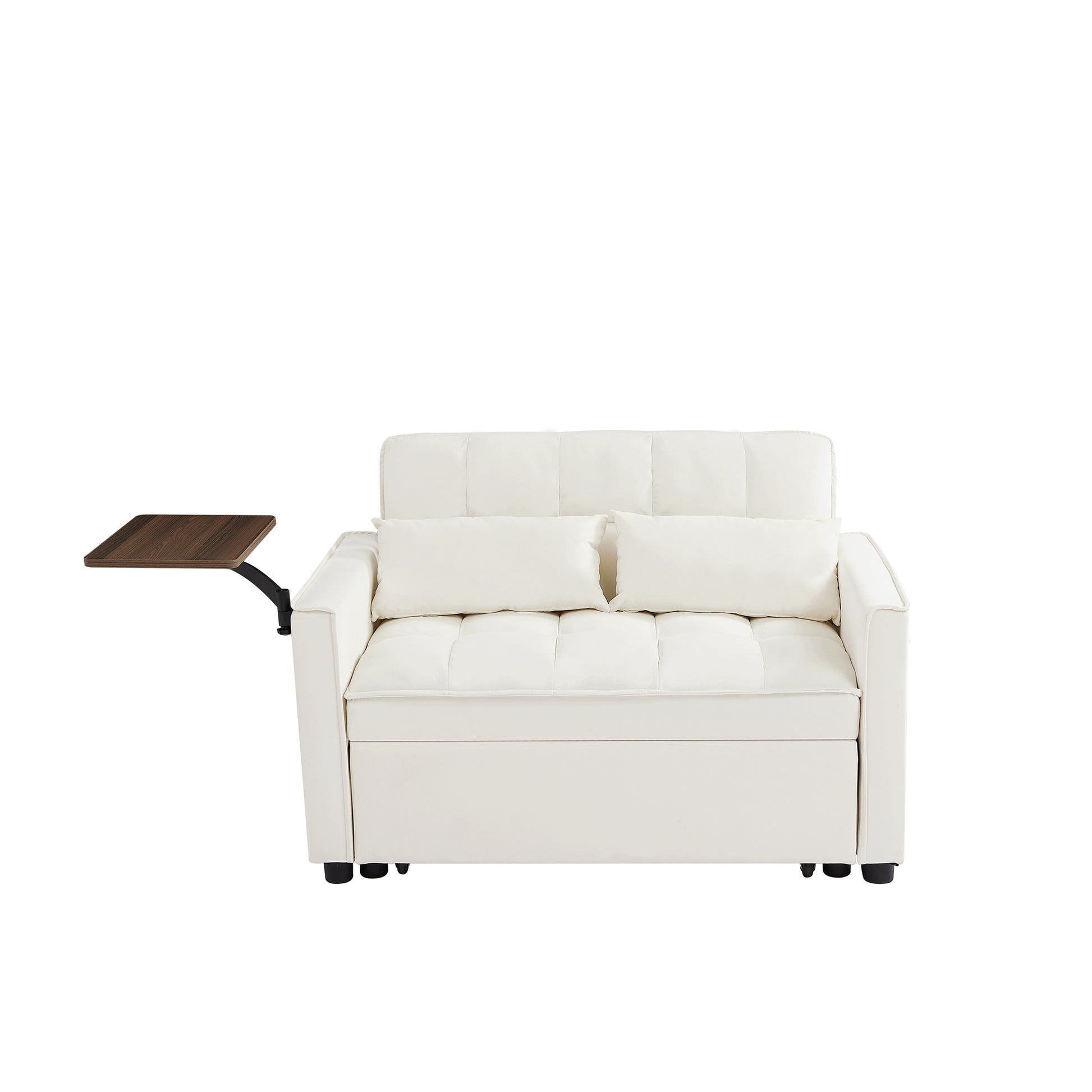 Cream White Velvet Loveseat Sofa Bed Cream White Wood Tufted Back Square Arms Foam Velvet 2 Seat