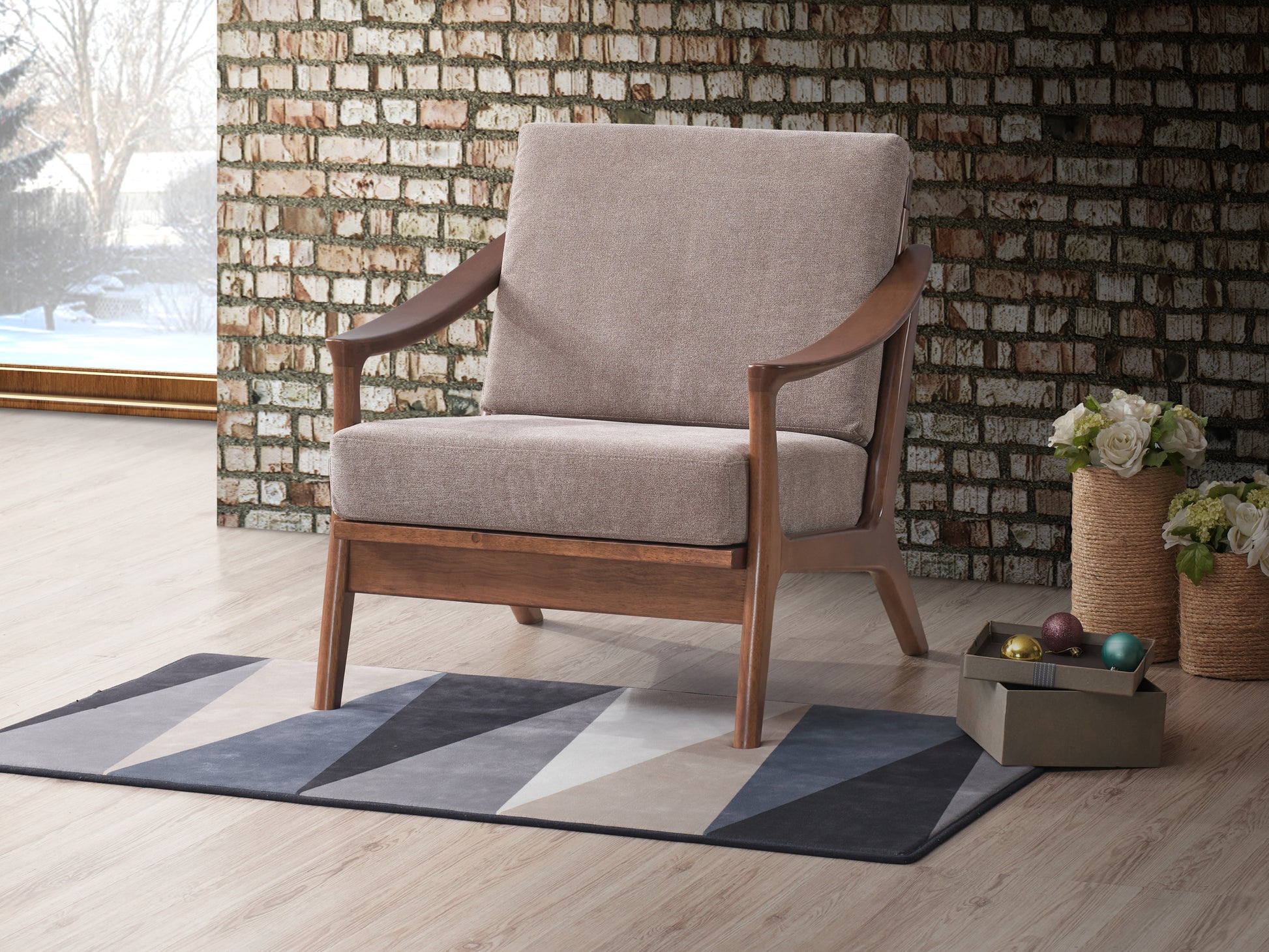 Lide Accent Chair, Light Brown Fabric & Brown Finish Ac02378 Light Brown Fabric