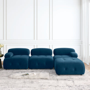 Modular Sectional Sofa, Button Tufted Designed And Diy Combination,L Shaped Couch With Reversible Ottoman, Navy Velvet Navy Velvet Wood Soft Tight Back Eucalyptus Pillow Top Arms Foam Spring