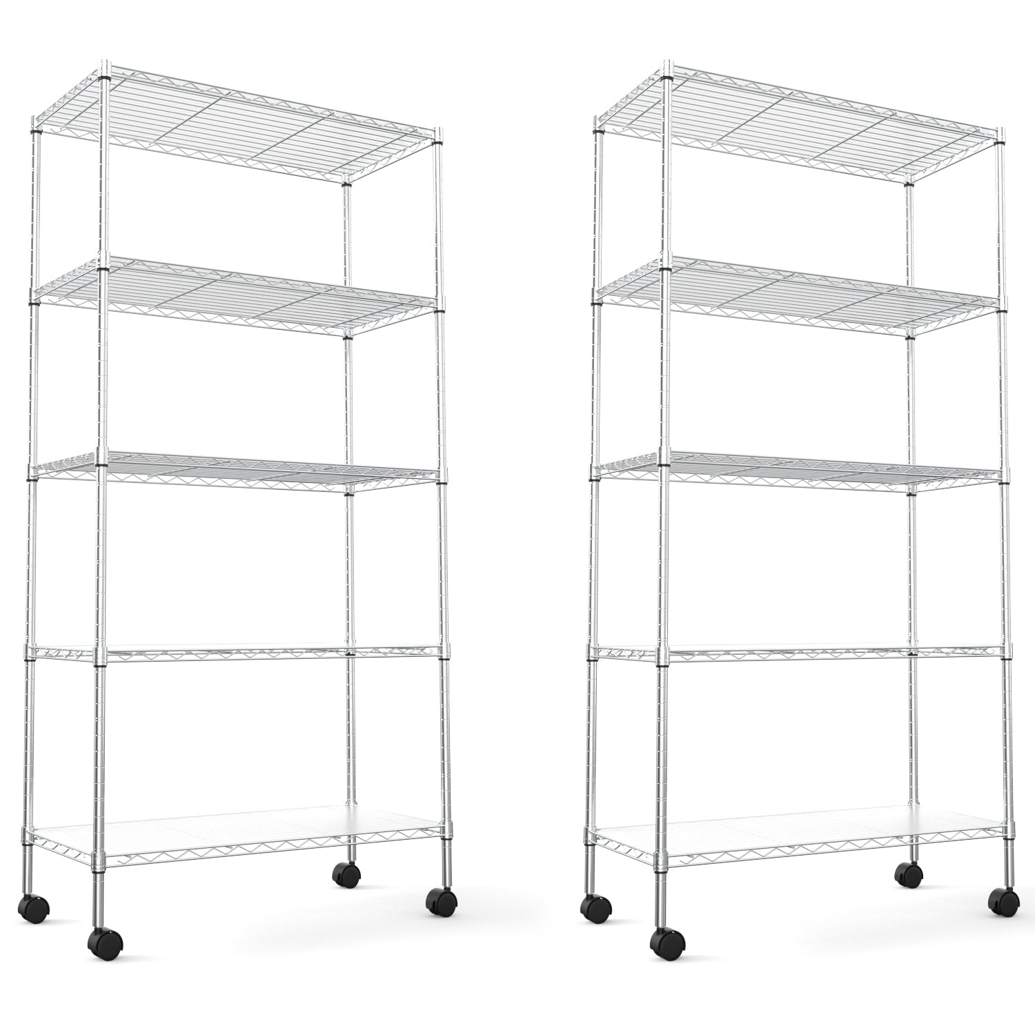 2 Pack 5 Tier Shelf Wire Shelving Unit, Nsf Heavy Duty Wire Shelf Metal Large Storage Shelves Height Adjustable Utility For Garage Kitchen Office Commercial Shelving Steel Layer Shelf Chrome Chrome Iron Plastic