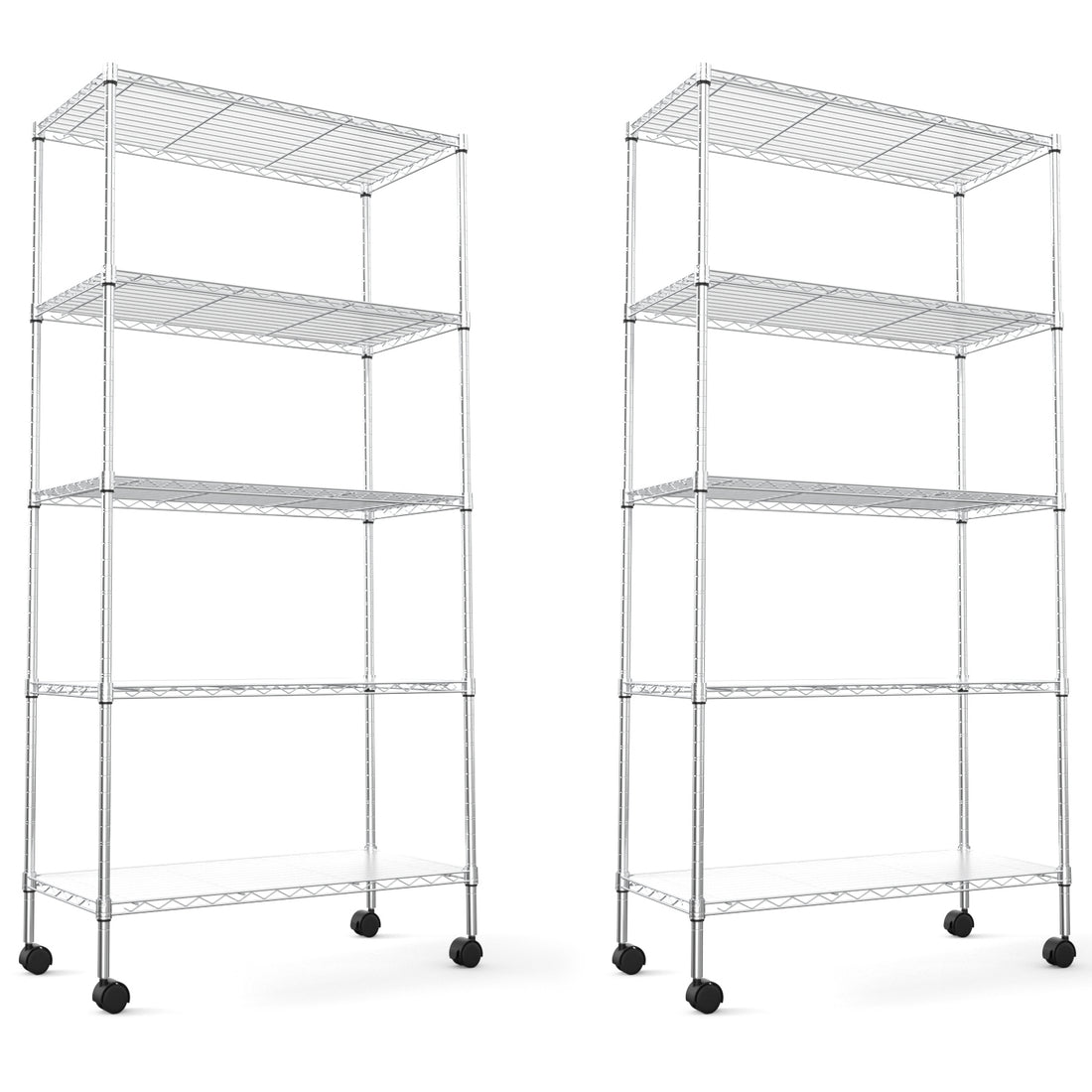 2 Pack 5 Tier Shelf Wire Shelving Unit, Nsf Heavy Duty Wire Shelf Metal Large Storage Shelves Height Adjustable Utility For Garage Kitchen Office Commercial Shelving Steel Layer Shelf Chrome Chrome Iron Plastic