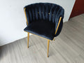 Modern Velvet Dining Chairs Set Of 2, Upholstered Woven Dining Chair With Golden Metal Legs, Upholstered Dining Chairs For Dining Room, Kitchen, Vanity, Living Room Black Foam Velvet