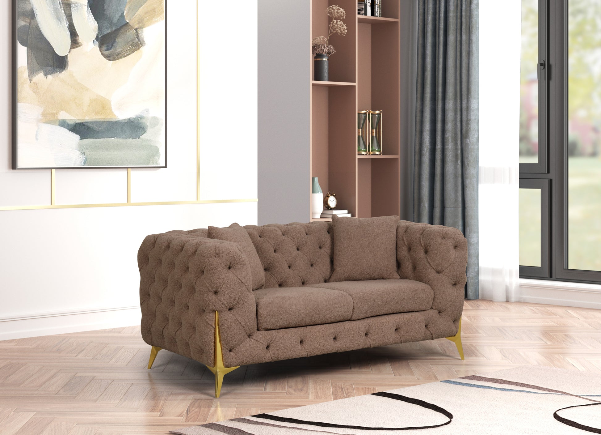 Contempo 3Pc Modern Buckle Fabric Living Room Set Made With Wood In Brown Brown Wood Primary Living Space Contemporary Fabric Wood