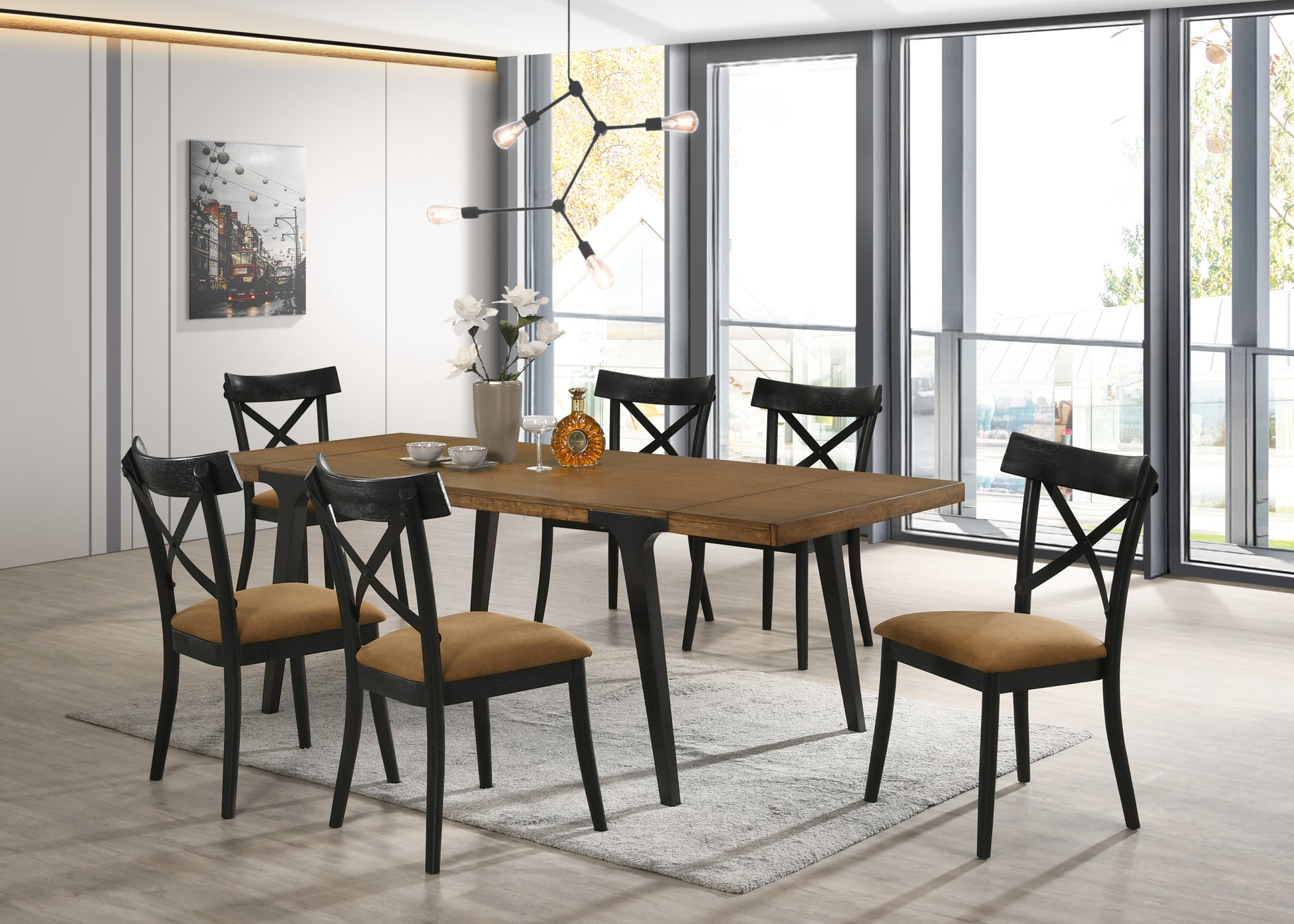 Hillary Dining Table, Walnut & Black Finish Dn02305 Walnut Wood