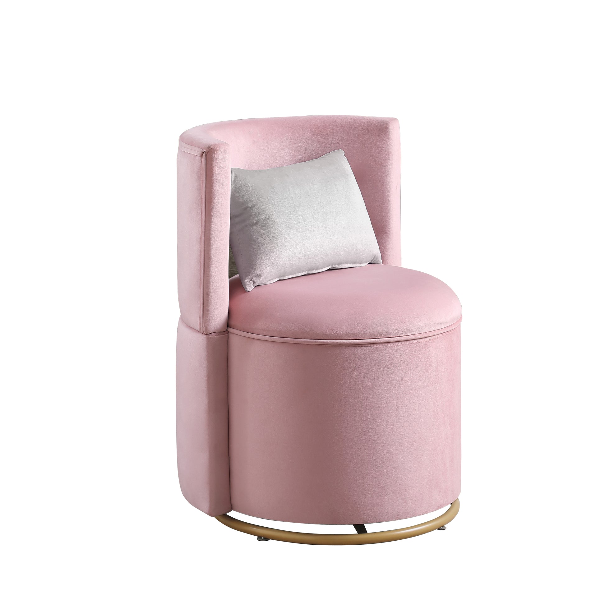 360 Swivel Accent Chair With Storage Function, Velvet Curved Chair With Gold Metal Base For Living Room, Nursery, Bedroom Video Pink Velvet