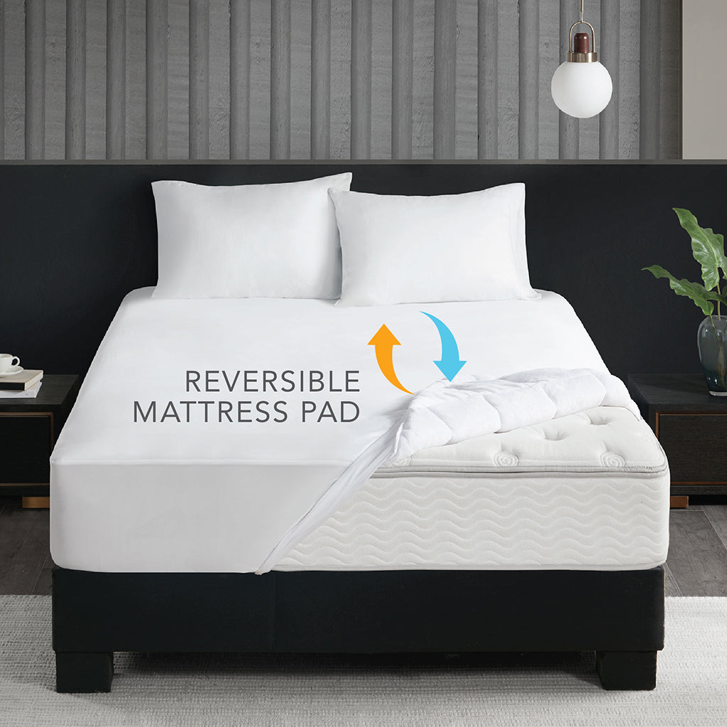 Cool Warm Reversible Waterproof And Stain Release Mattress Pad White Polyester