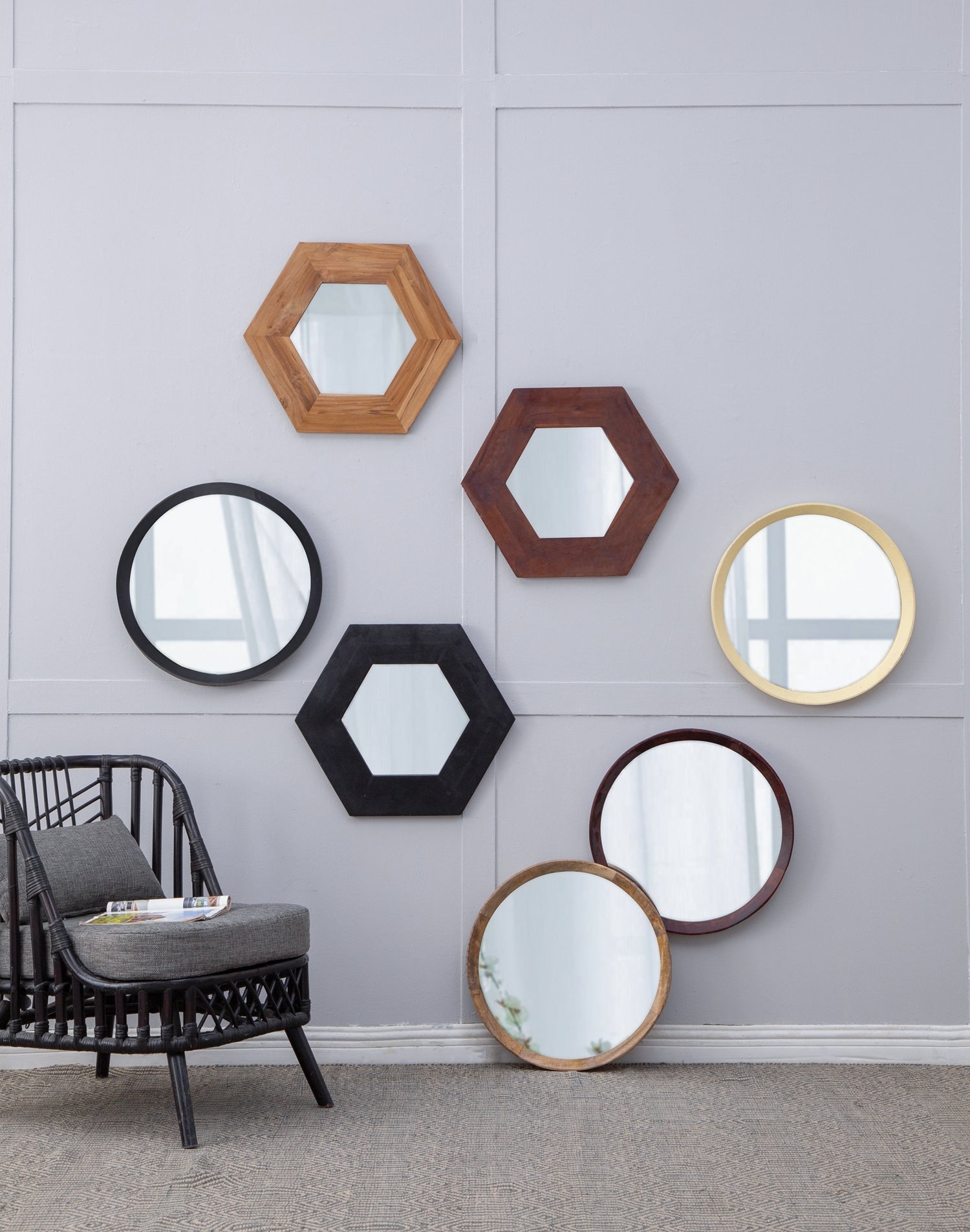 D20X1.5"Transitional Decor Style Mango Wood Wall Mirror Wall Decor With Frame Of Solid Mango Wood For Bathroom,Entryway Console Lean Against Wall Natural Wood Glass