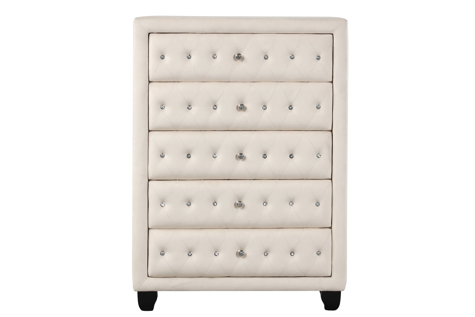 Sophia Crystal Tufted Full 5 Pc Vanity Bedroom Set Made With Wood In Cream Box Spring Not Required Full Cream Wood 5 Piece Set Bedroom Contemporary,Modern Upholstered Velvet Wood