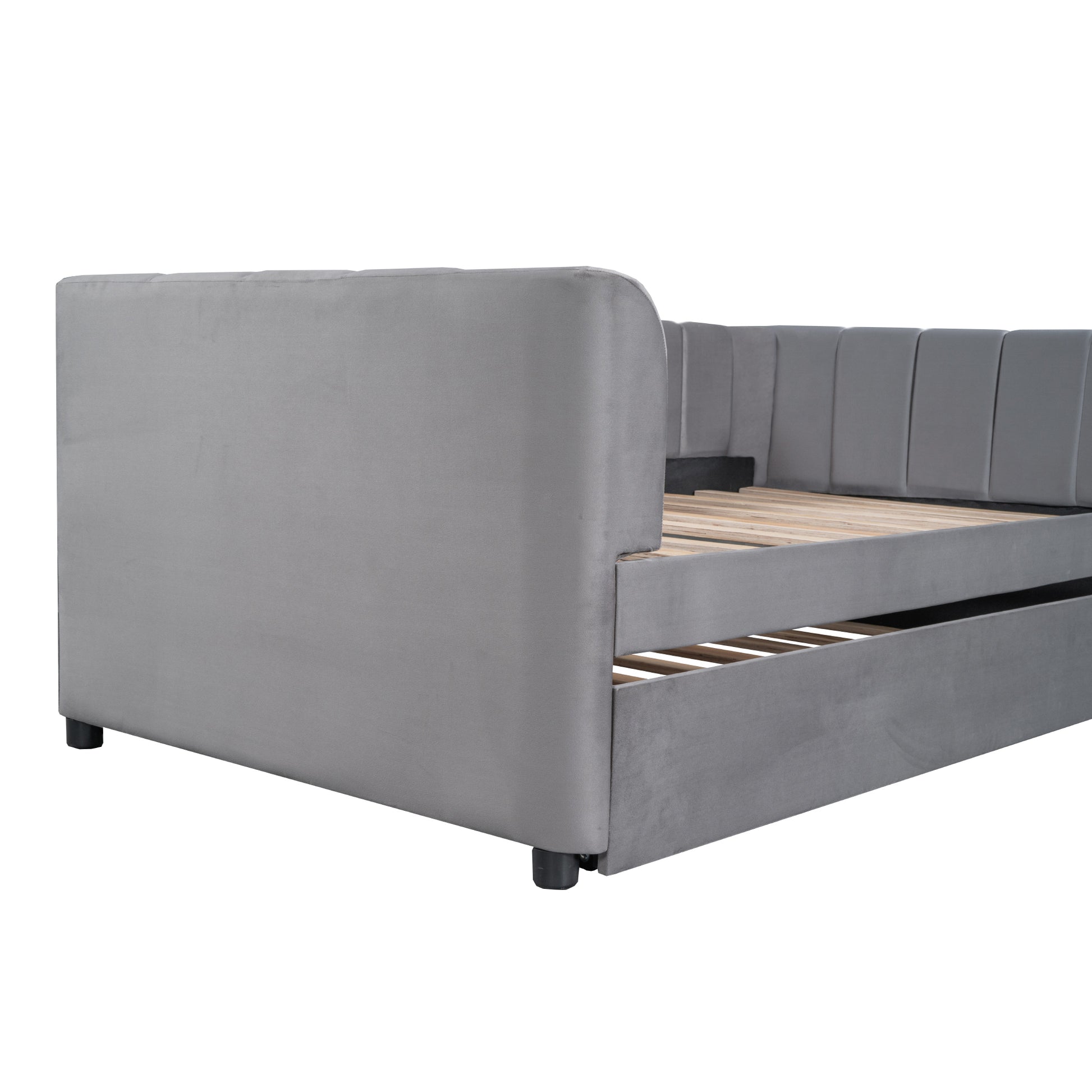 Twin Size Upholstered Daybed With Ergonomic Design Backrest And Trundle, Gray Gray Velvet