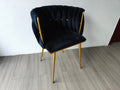 Modern Velvet Dining Chairs Set Of 2, Upholstered Woven Dining Chair With Golden Metal Legs, Upholstered Dining Chairs For Dining Room, Kitchen, Vanity, Living Room Black Foam Velvet