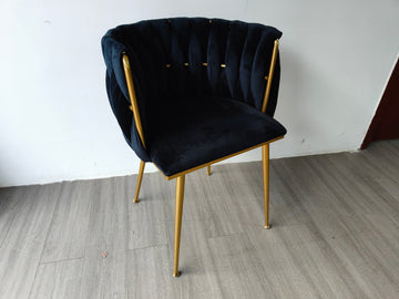 Modern Velvet Dining Chairs Set Of 2, Upholstered Woven Dining Chair With Golden Metal Legs, Upholstered Dining Chairs For Dining Room, Kitchen, Vanity, Living Room Black Foam Velvet