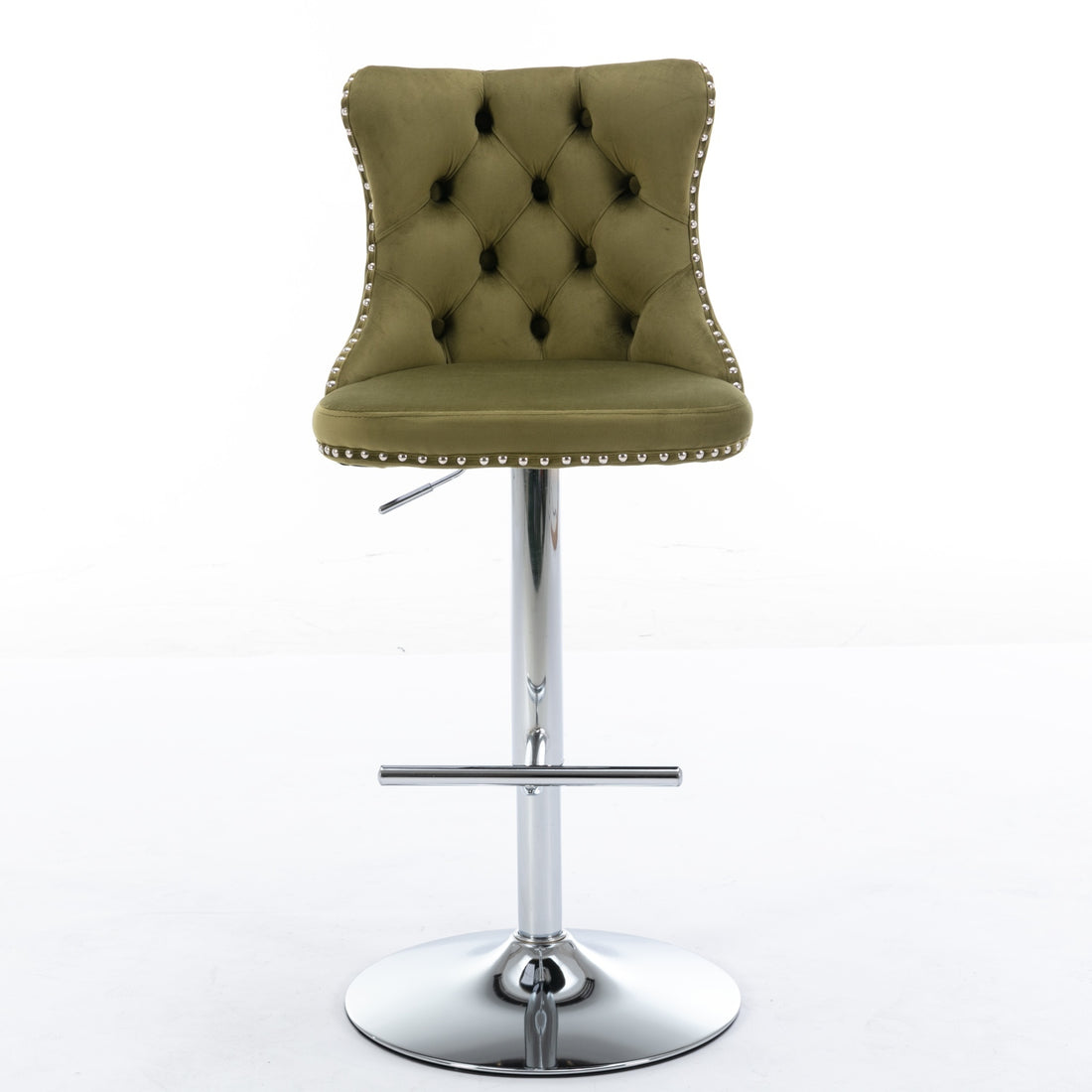 Swivel Velvet Barstools Adjusatble Seat Height From 25 33 Inch, Modern Upholstered Chrome Base Bar Stools With Backs Comfortable Tufted For Home Pub And Kitchen Island, Olive Green,Set Of 2,1712Ol Olive Green Dining Room American Design Bar Stools Foam