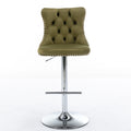 Swivel Velvet Barstools Adjusatble Seat Height From 25 33 Inch, Modern Upholstered Chrome Base Bar Stools With Backs Comfortable Tufted For Home Pub And Kitchen Island, Olive Green,Set Of 2,1712Ol Olive Green Dining Room American Design Bar Stools Foam