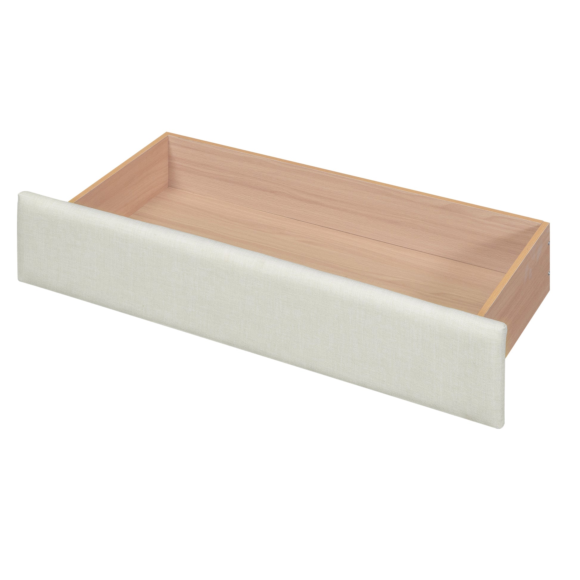 Full Size Upholstered Platform Bed With One Large Drawer In The Footboard And Drawer On Each Side,Beige Box Spring Not Required Full Beige Wood Bedroom Bed Frame Linen Upholstered