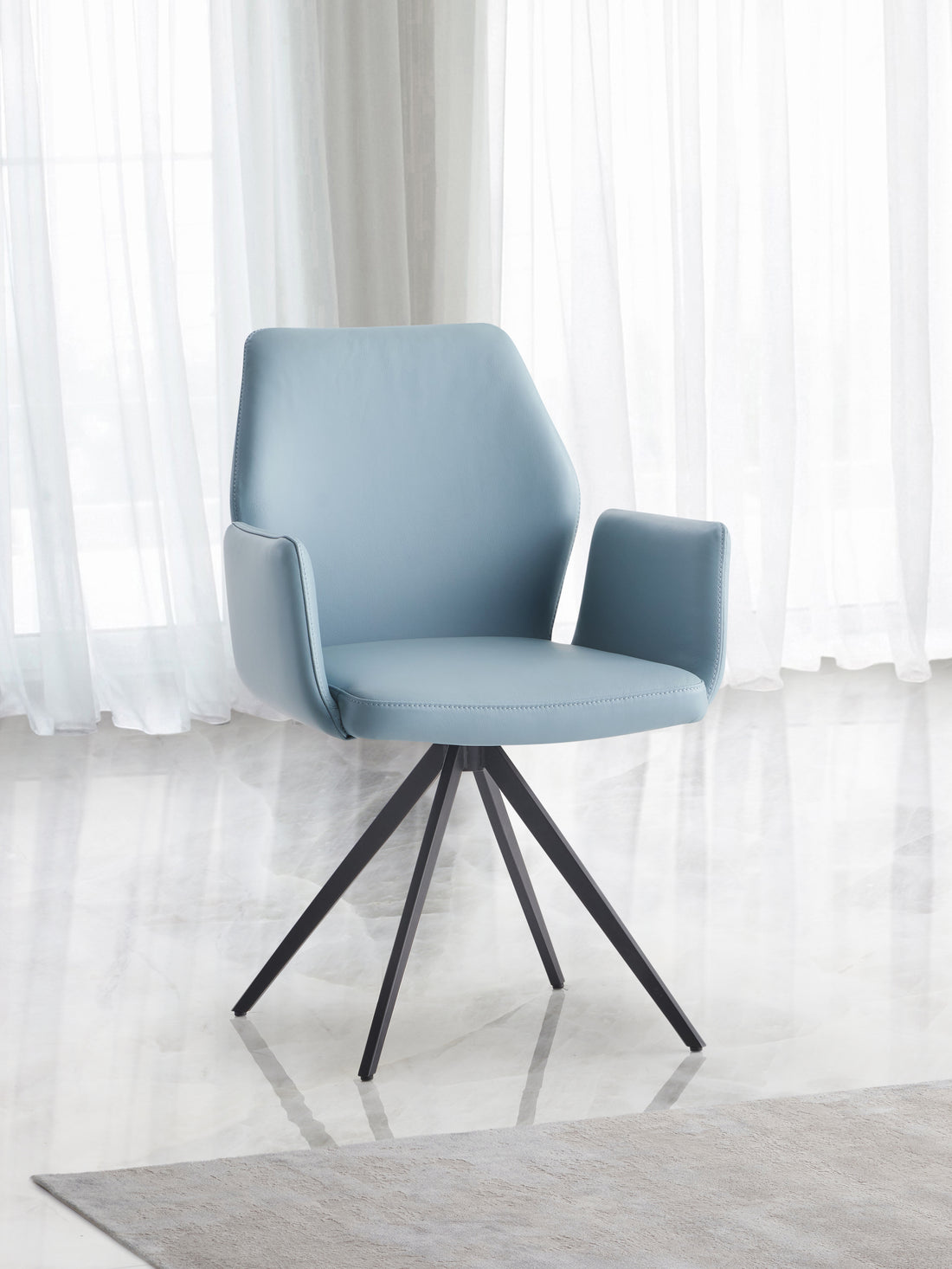 Segismunda Side Chair W Swivel, Light Blue Leather & Black Finish Dn02403 Light Blue Leather