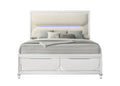 Tarian Eastern King Bed W Storage & Led, White Boucle & Pearl White Finish Bd02316Ek King White Wood