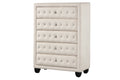 Sophia Modern Style Crystal Tufted Upholstery 5 Drawer Chest Finished With Velvet Fabric Made With Wood In Cream Cream Bedroom Contemporary,Modern Upholstered Wood