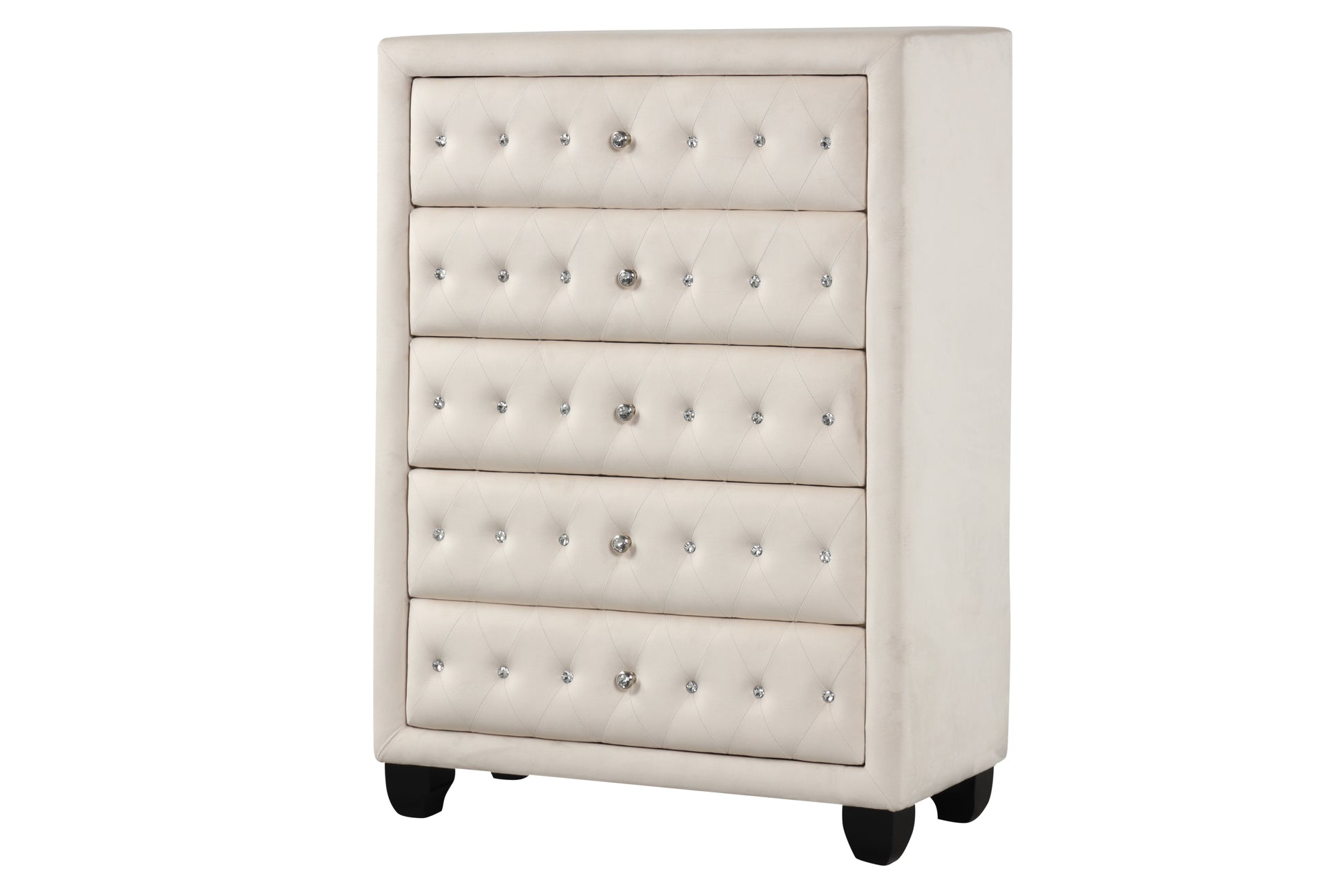 Sophia Crystal Tufted Full 5 Pc Vanity Bedroom Set Made With Wood In Cream Box Spring Not Required Full Cream Wood 5 Piece Set Bedroom Contemporary,Modern Upholstered Velvet Wood