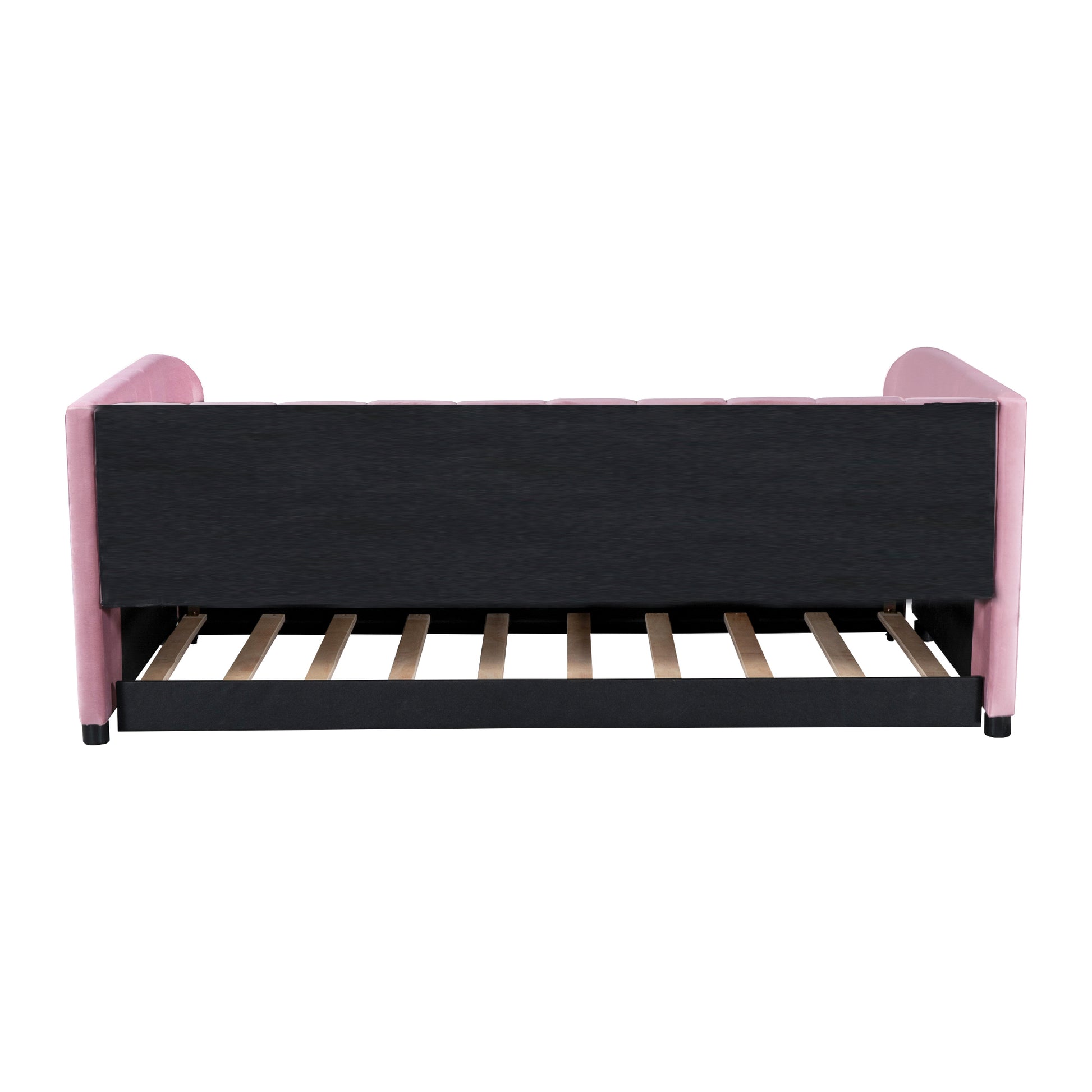 Twin Size Upholstered Daybed With Ergonomic Design Backrest And Trundle, Pink Pink Velvet