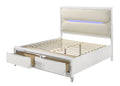 Tarian Eastern King Bed W Storage & Led, White Boucle & Pearl White Finish Bd02316Ek King White Wood