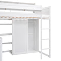 Wood Twin Size Loft Bed With Multiple Storage Shelves And Wardrobe, White Box Spring Not Required Twin White Wood Bedroom Solid Wood Mdf