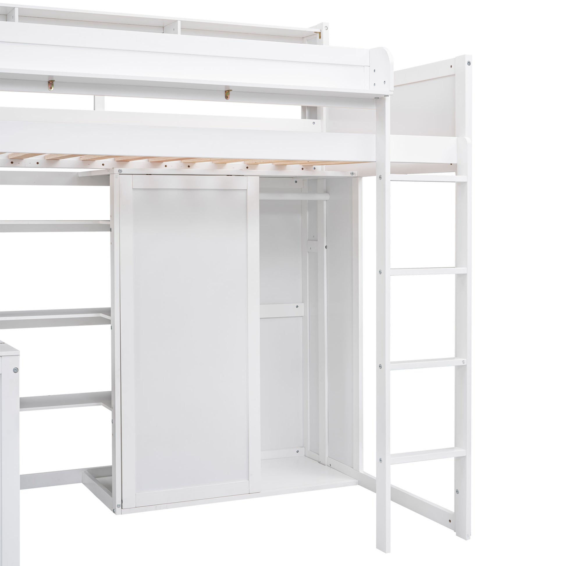 Wood Twin Size Loft Bed With Multiple Storage Shelves And Wardrobe, White Box Spring Not Required Twin White Wood Bedroom Solid Wood Mdf