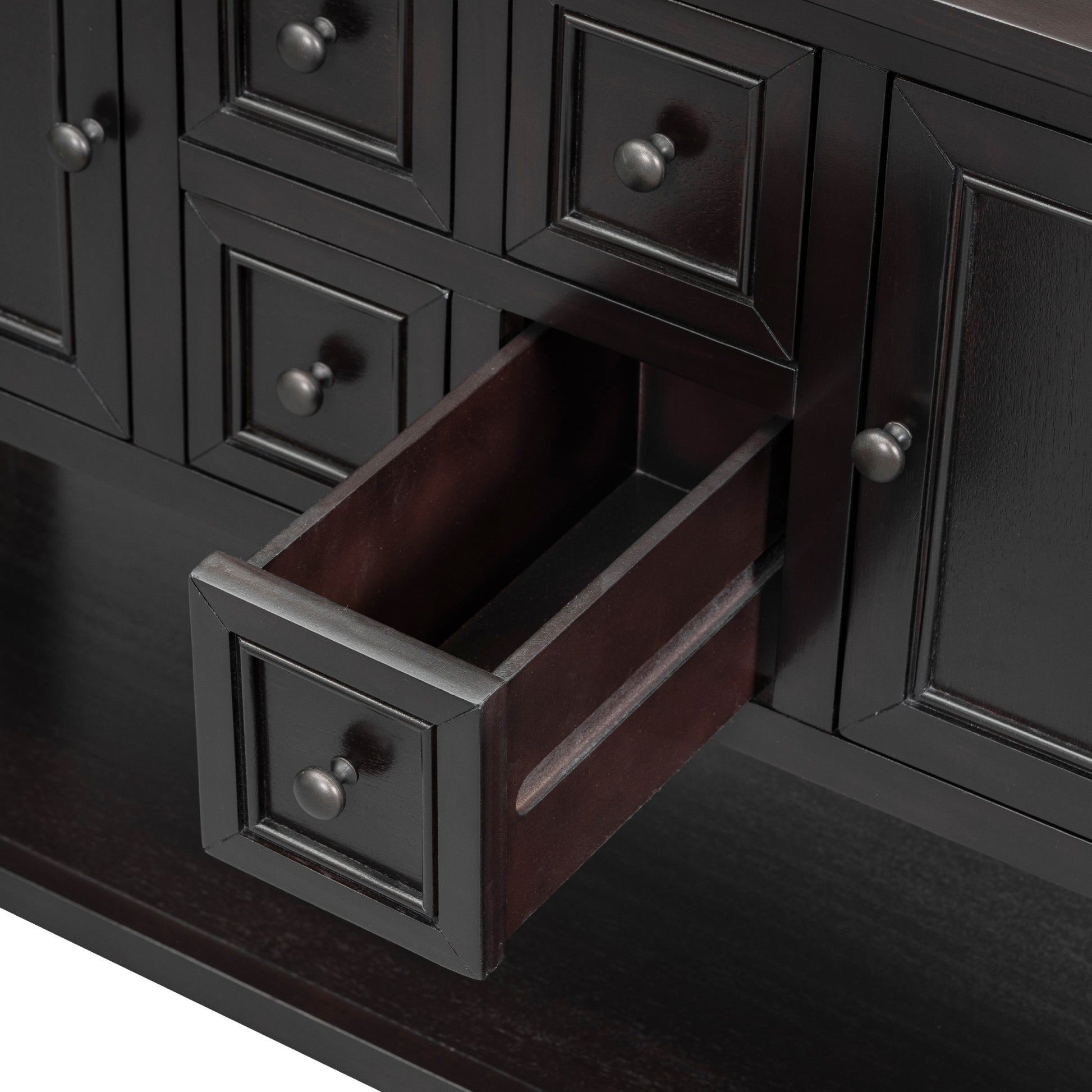 Cambridge Series Large Storage Vintage Console Table With Four Small Drawers And Bottom Shelf For Living Rooms, Entrances And Kitchens Espresso, Old Sku: Wf190263Aap Espresso Solid Wood Mdf