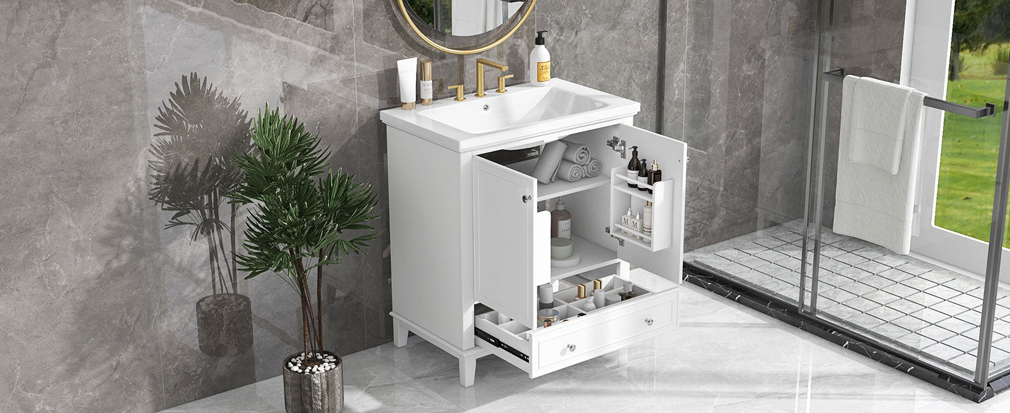 30" Bathroom Vanity With Sink Combo, Multi Functional Bathroom Cabinet With Doors And Drawer, Solid Frame And Mdf Board, White Old Sku:Sy999606Aak White Solid Wood Mdf