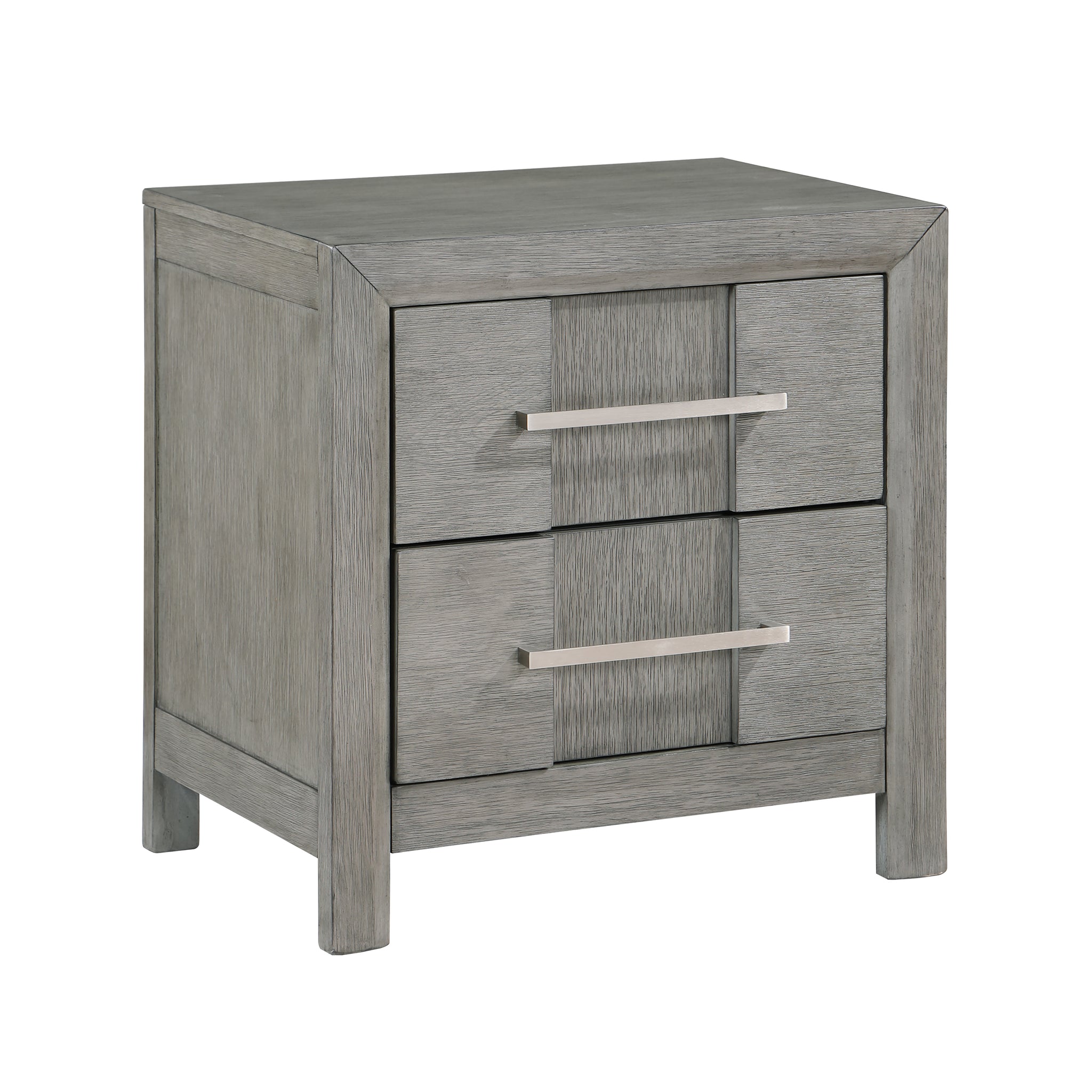 Modern Style 2 Drawer Night Stand With Silver Coated Metal Handles Made With Wood In Gray Color Gray 2 Drawers Bedroom Bedside Cabinet Contemporary,Modern Storage Solid Wood Mdf Wood