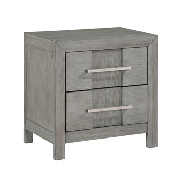 Modern Style 2 Drawer Night Stand With Silver Coated Metal Handles Made With Wood In Gray Color Gray 2 Drawers Bedroom Bedside Cabinet Contemporary,Modern Storage Solid Wood Mdf Wood