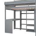 Wood Twin Size Loft Bed With Multiple Storage Shelves And Wardrobe, Gray Box Spring Not Required Twin Gray Wood Bedroom Solid Wood Mdf