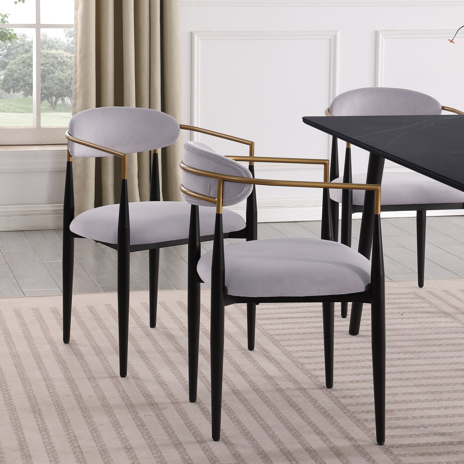 Modern Contemporary 5Pc Dining Set Black Sintered Stone Table And Gray Chairs Fabric Upholstered Stylish Furniture Black Gray Seats 4 Dining Room 60 Inches Contemporary,Modern,Ultra Modern Rectangular Dining Table With Chair Sintered Stone
