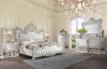 Adara Ek Bed Pearl White Pu & Antique White Finish Bd01248Ek Antique White Pu