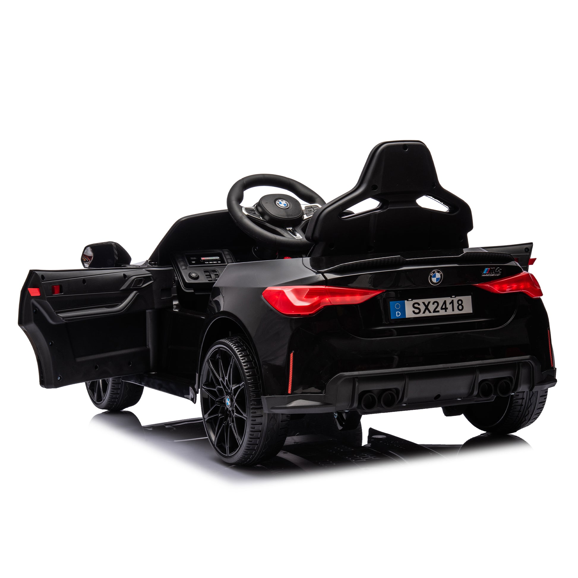 Bmw M4 12V Kids Ride On Toy Car 2.4G W Parents Remote Control,Three Speed Adjustable,Power Display, Usb,Mp3 ,Bluetooth,Led Light,Story,A Handle With Wheels And A Pull, Easy To Carry Black Polyethylene