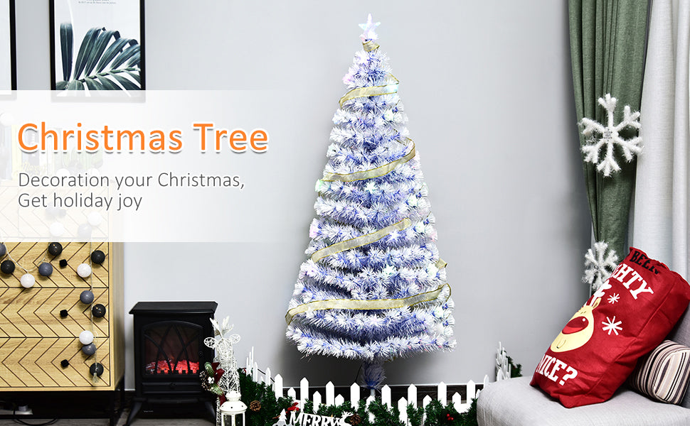 5Ft Tall Pre Lit Douglas Fir Artificial Christmas Tree With Realistic Branches, Multi Color Led Lights, Fiber Optics And 180 Tips White Blue Antique Blue Abs