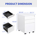 3 Drawer Mobile File Cabinet With Lock Steel File Cabinet For Legal Letter A4 F4 Size, Fully Assembled Except For Wheels, Home Office Design White Metal