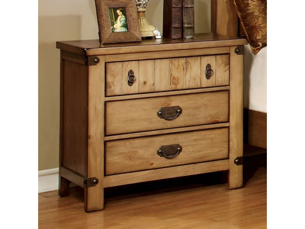 Cottage Style Weathered Elm 1Pc Nightstand Ball Bearing Metal Glide Usb Charger Power Outlet In Night Stand Top Drawer Bedroom Bedside Table Natural 3 Drawers Bedroom Bedside Cabinet Contemporary,Modern,Transitional Usb Port Solid Wood