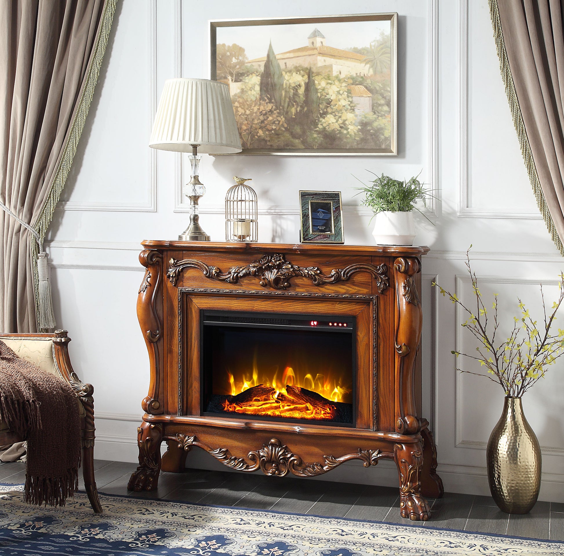 Dresden Fireplace Cherry Oak Finish Ac01309 Oak Solid Wood Mdf