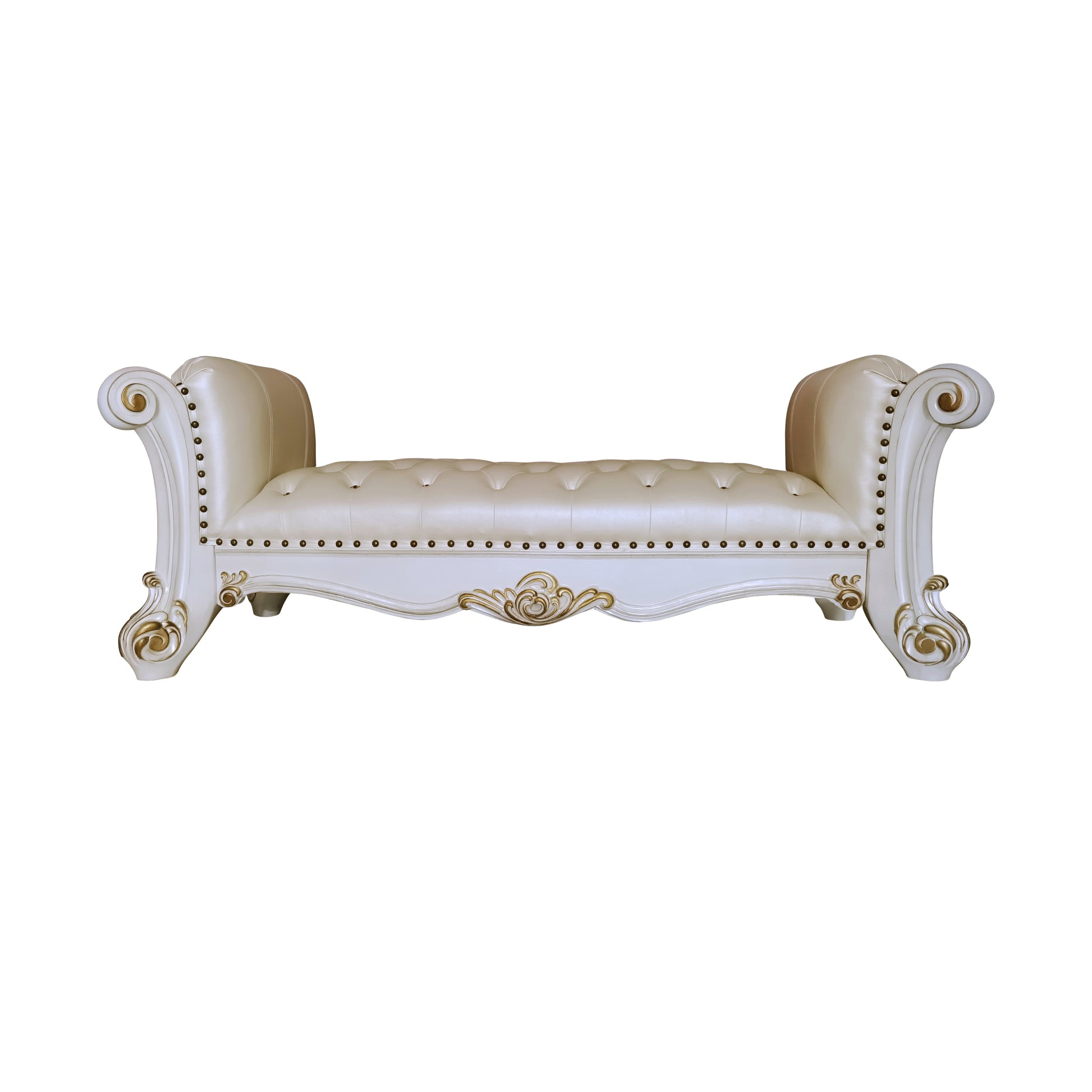 Vendome Bench, Synthetic Leather & Antique Pearl Finish Bd01522 Antique White Pu Leather