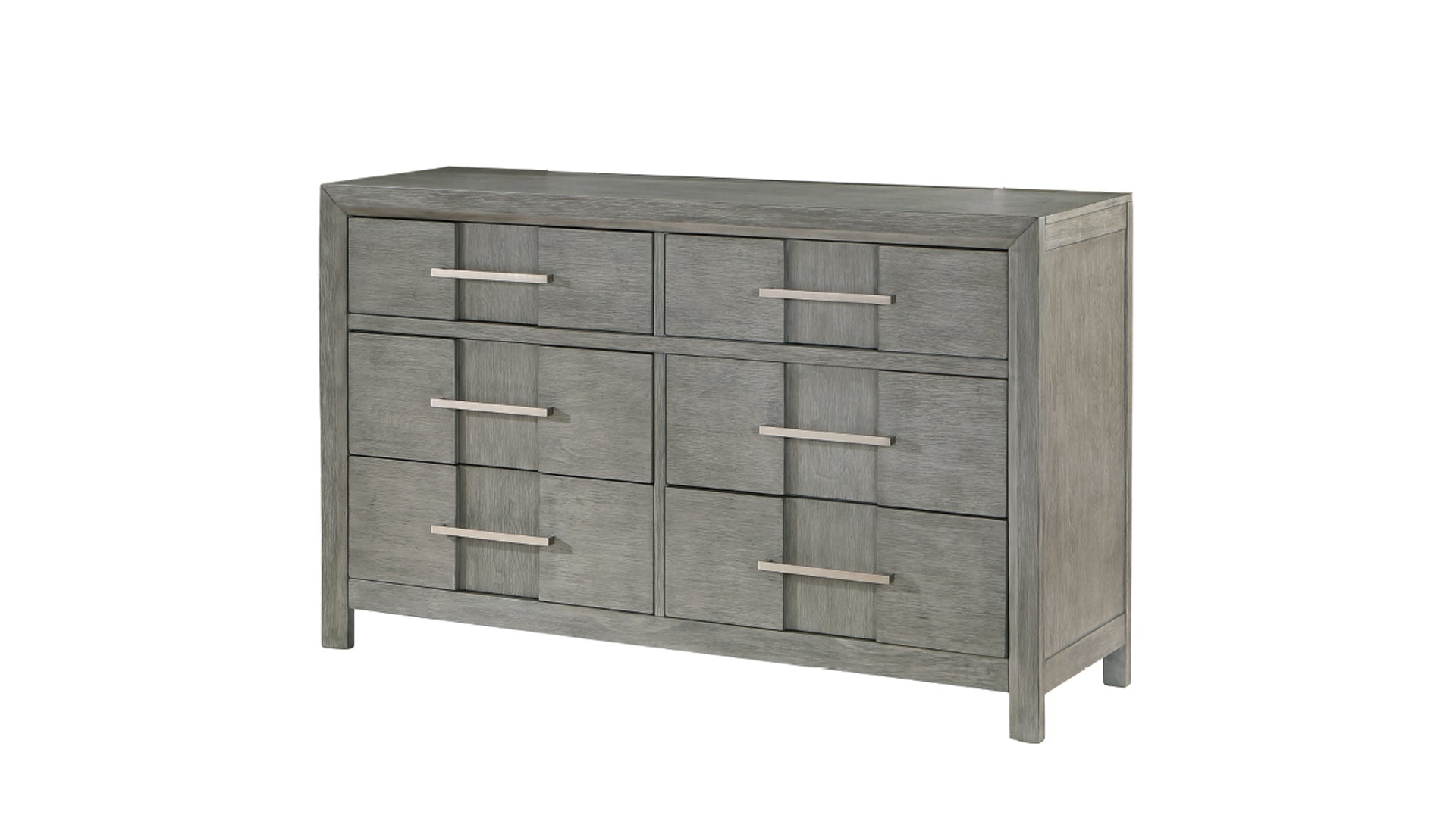 Modern Style 6 Drawer Dresser Silver Coated Metal Handles Made With Wood In Gray Color Gray Bedroom Contemporary,Modern Solid Wood Mdf Wood