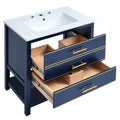 Viedo Modern 30Inch Navy Blue White Bathroom Vanity Cabinet Combo With Openstorge, Two Drawers Blue Solid Wood Mdf