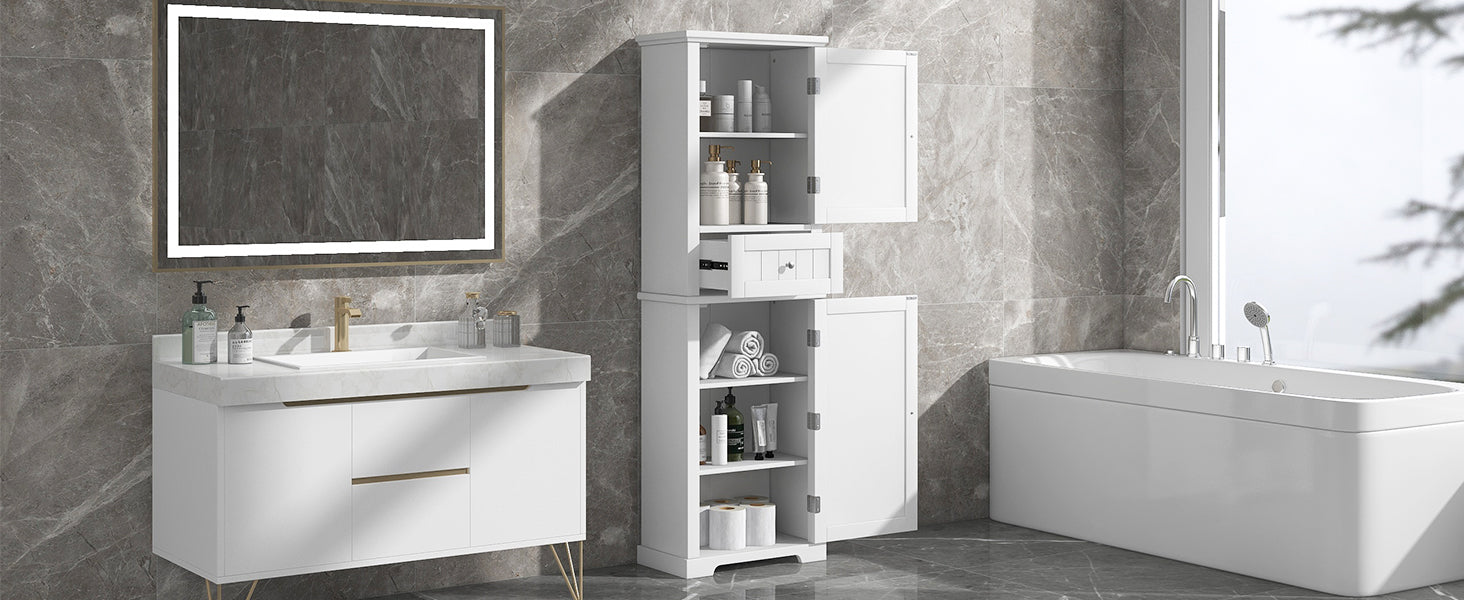 Tall Bathroom Storage Cabinet, Freestanding Storage Cabinet With Drawer And Adjustable Shelf, Mdf Board With Painted Finish, White Old Sku:Wf312727Aak White Mdf