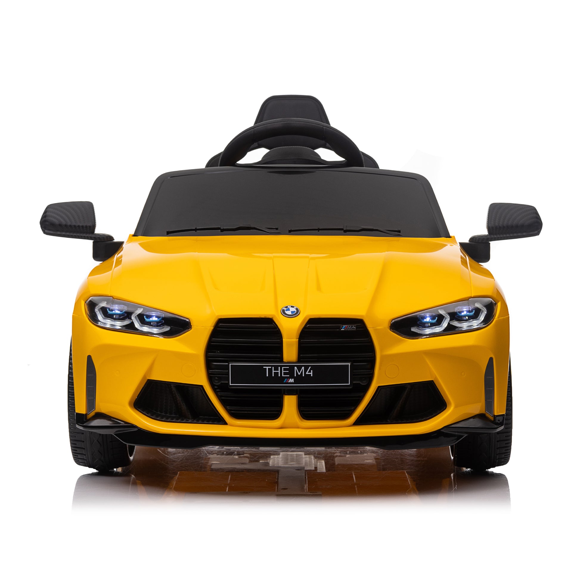 Bmw M4 12V Kids Ride On Toy Car 2.4G W Parents Remote Control,Three Speed Adjustable,Power Display, Usb,Mp3 ,Bluetooth,Led Light,Story,A Handle With Wheels And A Pull, Easy To Carry Yellow Polyethylene