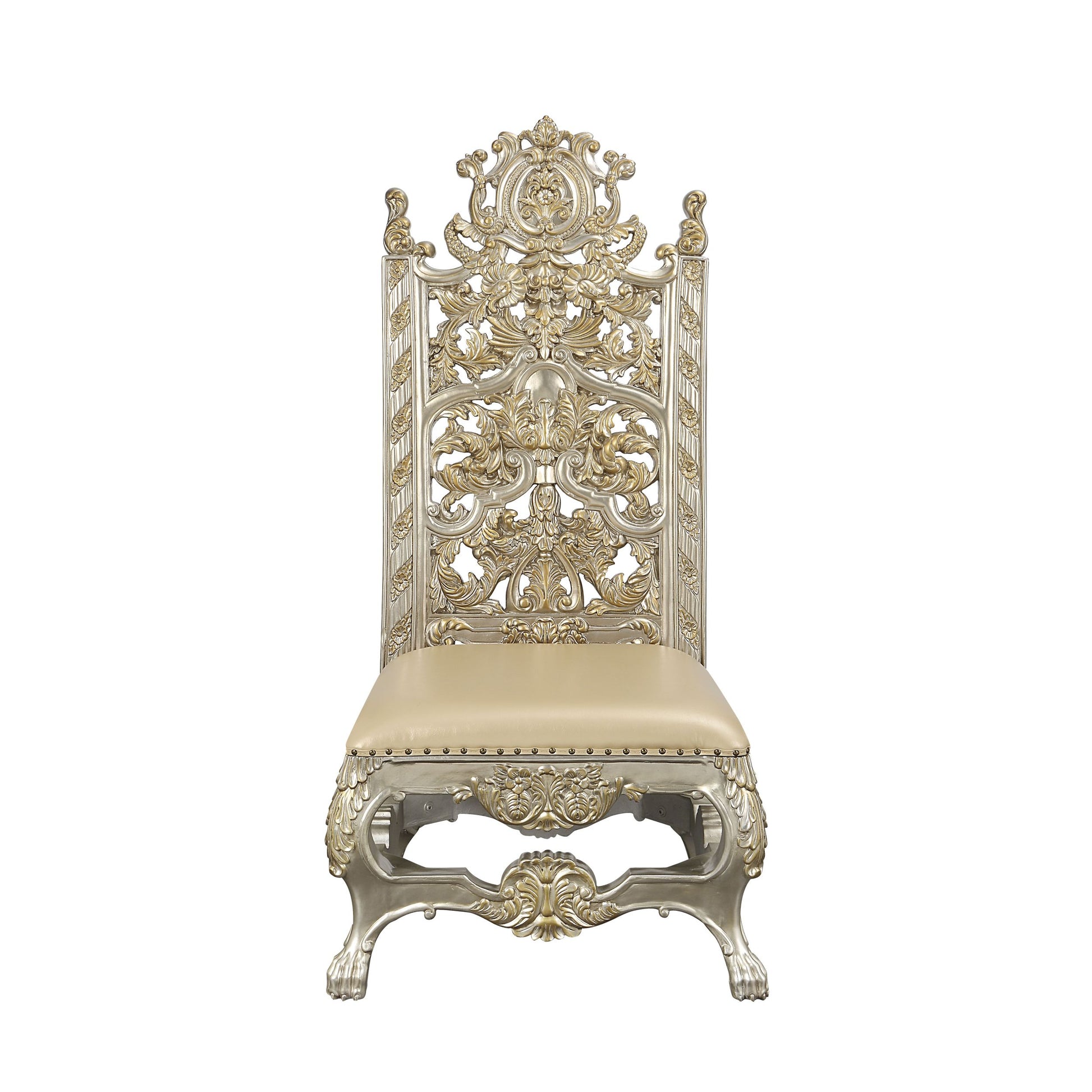 Danae Side Chair Set 2 Pu, Champagne & Gold Finish Dn01198 Gold Solid Wood Mdf