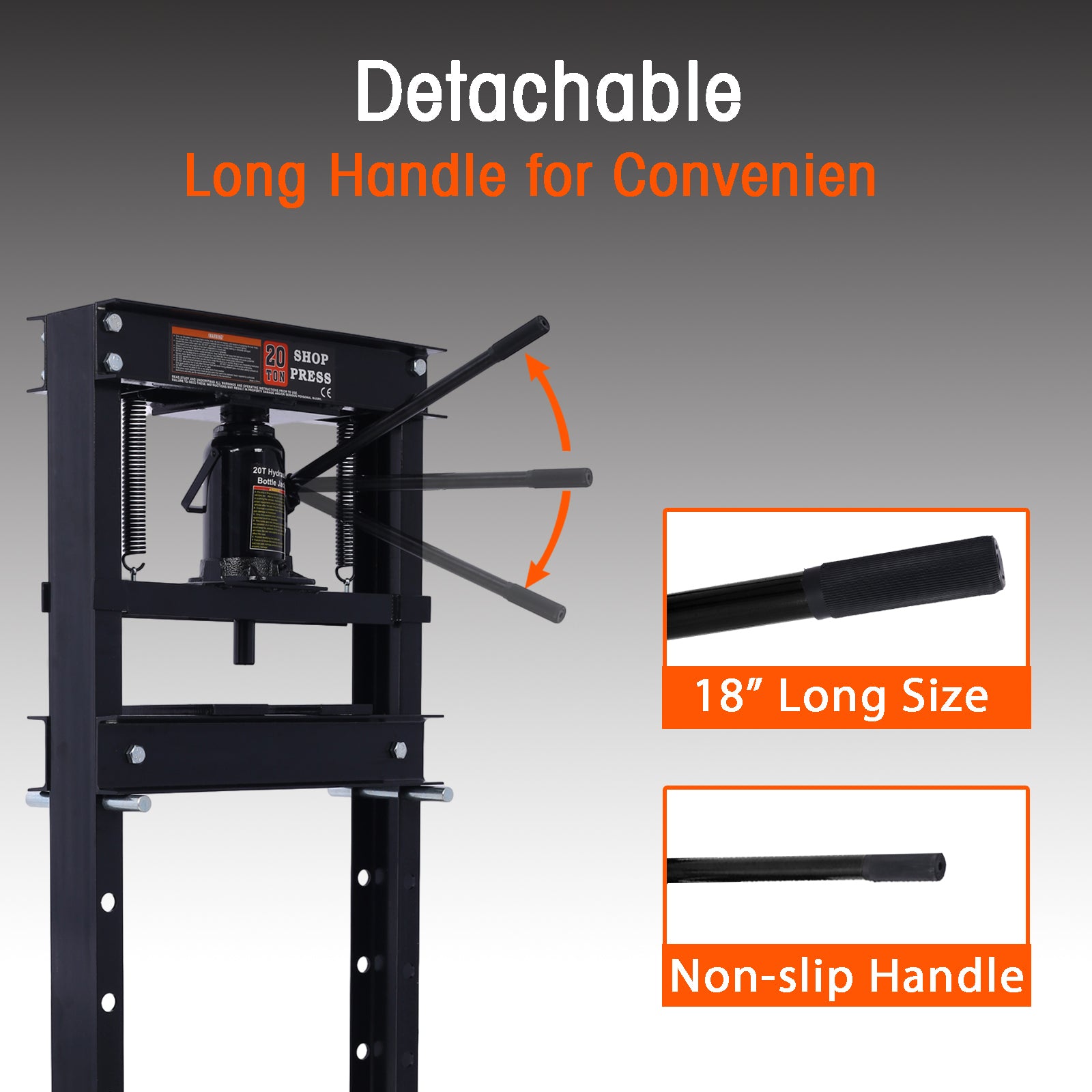 20 Ton Bottle Jack Shop Press, Bend, Straighten, Or Press Parts, Install Bearings, U Joints, Bushings, Ball Joints, And Pulleys,Black Black Steel